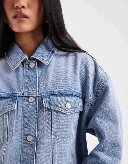 New Look - Oversized denim jack in middenblauw, 3 van 4