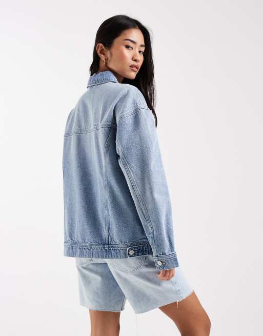 New Look - Oversized denim jack in middenblauw, 4 van 4