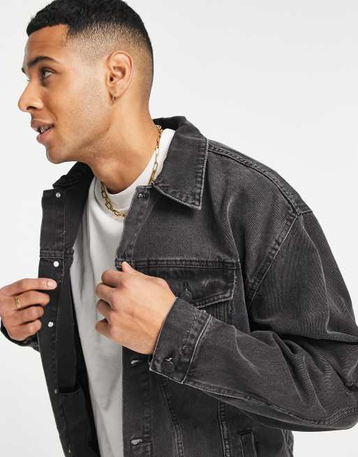 New look mens hot sale black denim jacket