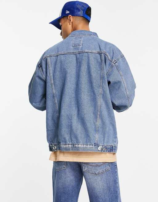 ASOS Design Padded Oversized Denim Jacket in Light Blue