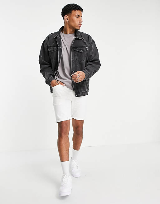 New Look oversized denim jacket in mid grey