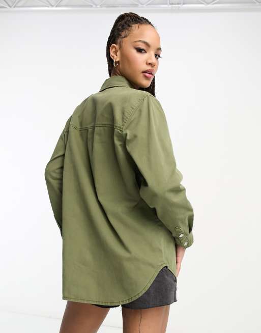 New Look oversized denim shirt in light khaki