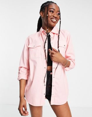 New Look oversized denim shirt in light pink