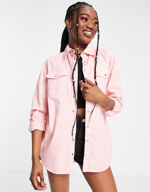 Pink denim shirt store womens