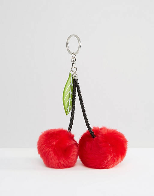 New Look Oversized Faux Fur Cherry Pom Keychain