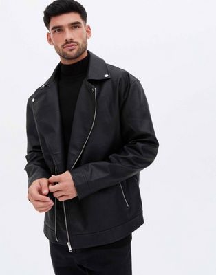 New Look oversized faux leather biker jacket in black