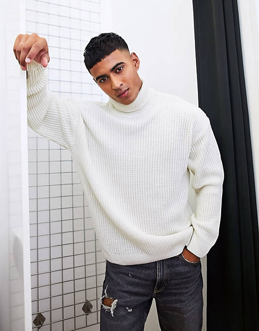 New Look oversized fisherman roll neck jumper in off white | ASOS