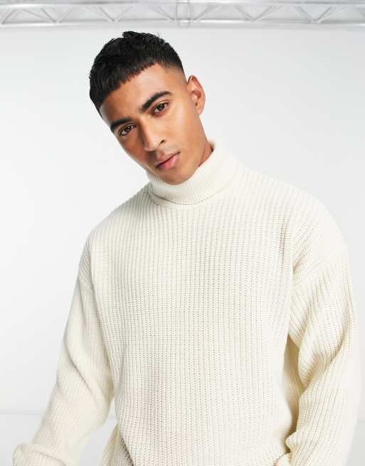 New Look oversized fisherman roll neck jumper in off white