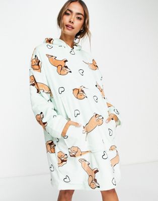 New Look oversized fleece hoodie in sausage dog print