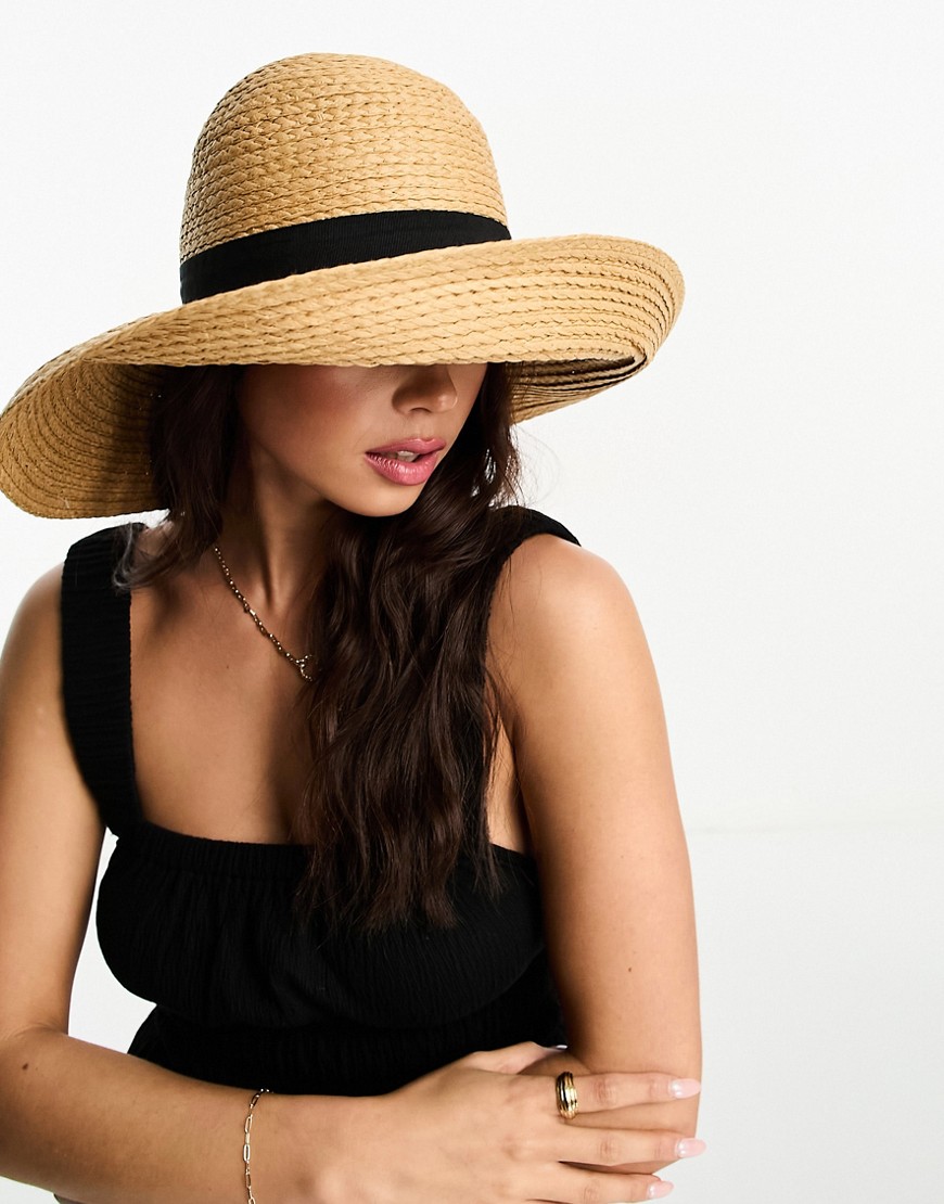 New Look oversized floppy hat with black ribbon-Neutral