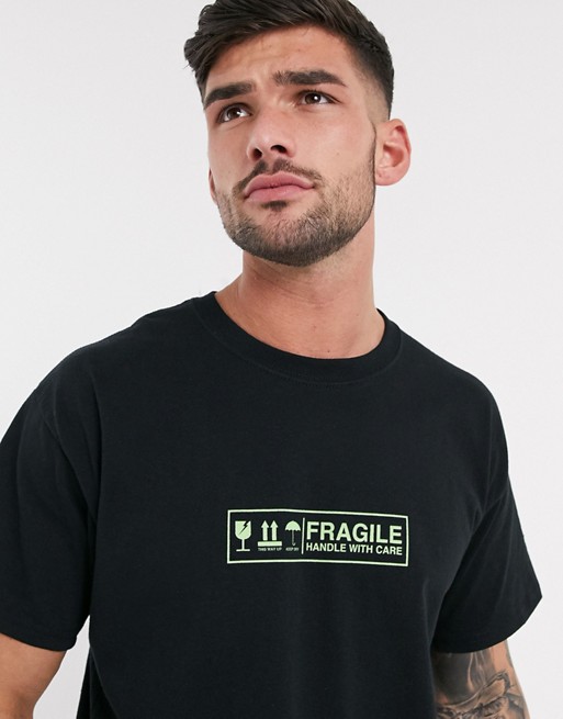 New Look oversized fragile print t-shirt in black