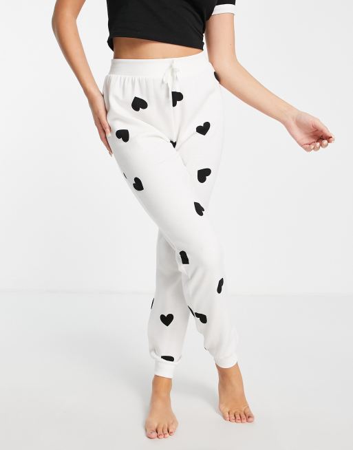 New Look oversized heart print pyjama jogger in white