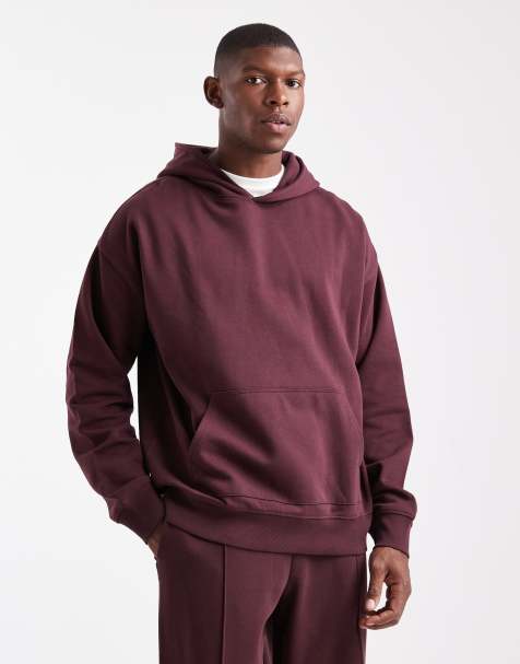 New Look - Oversized hoodie van 300 gsm stof in bordeauxrood - view 1