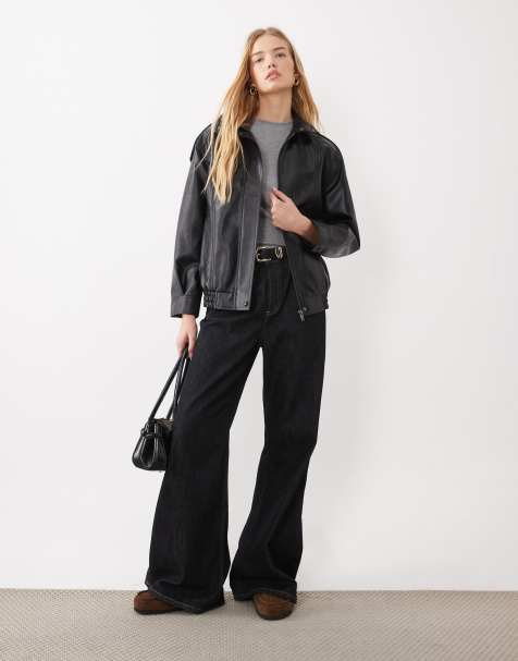 New Look oversized jakke i imiteret læder med ståkrave i sort - view 1