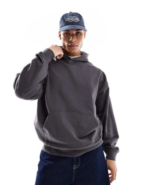 New Look – Oversized-Kapuzenpullover in Dunkelgrau - view 1