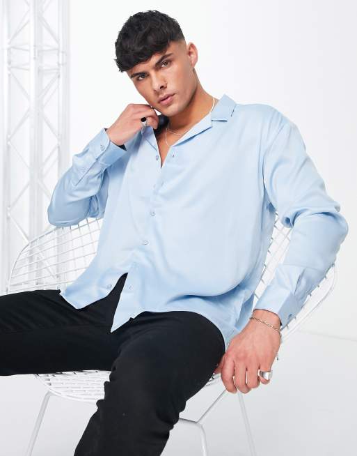 Light blue satin hot sale shirt