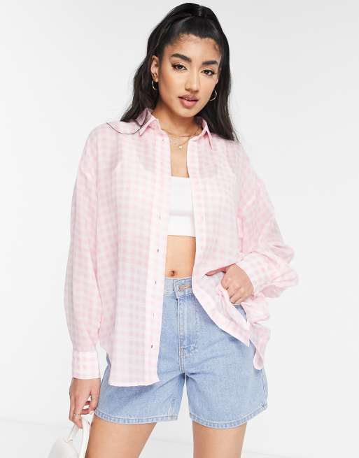 Pink and sale white checkered shirt