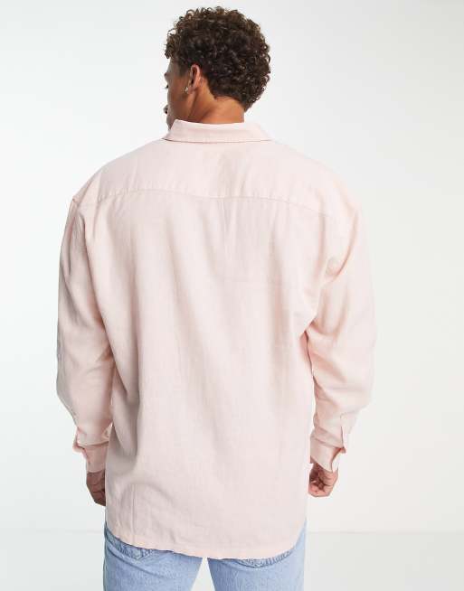 New Look - Oversized lyserød skjorte i hørblanding med lange ærmer, 4 af 4