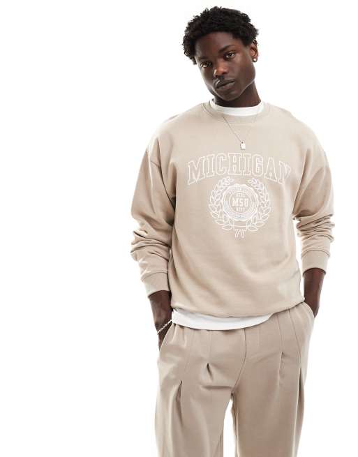 New Look oversized michigan sweatshirt in stone