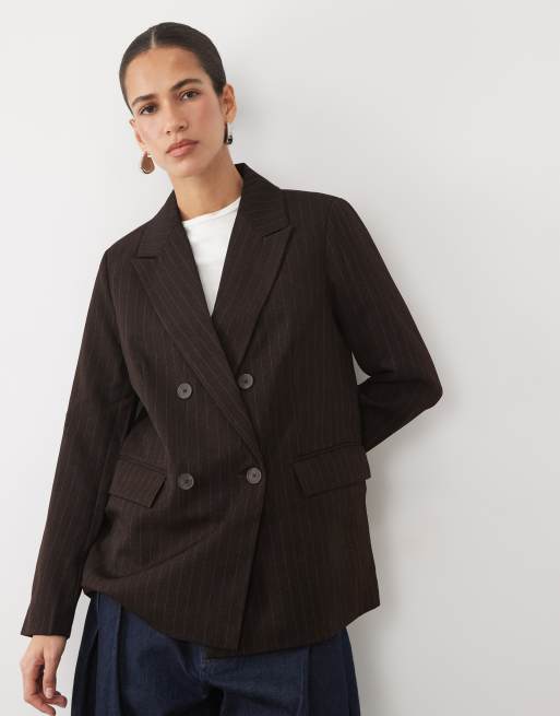 New Look oversized nålestribet blazer, del af sæt, i mørkebrun, 2 af 4
