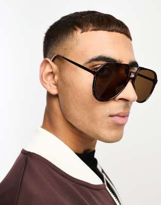New Look New Look oversized navigator sunglasses in dark brown