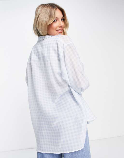 New Look - Oversized overhemd met lange mouwen en blauwe gingham ruit, 2 van 4