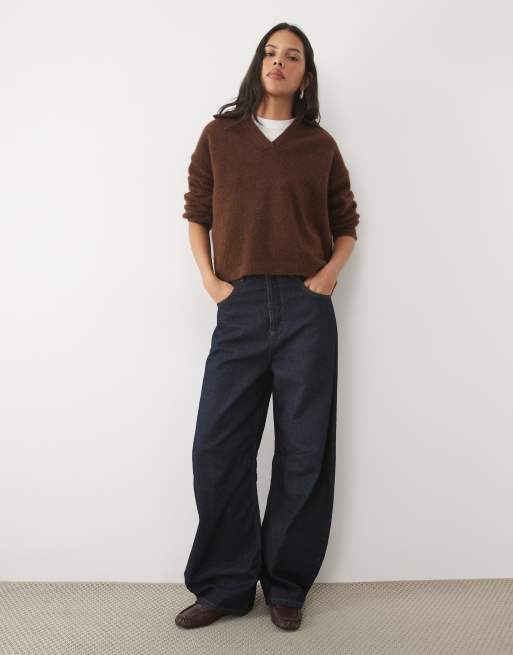 New Look oversized polo collar jumper in dark brown, 2 of 4