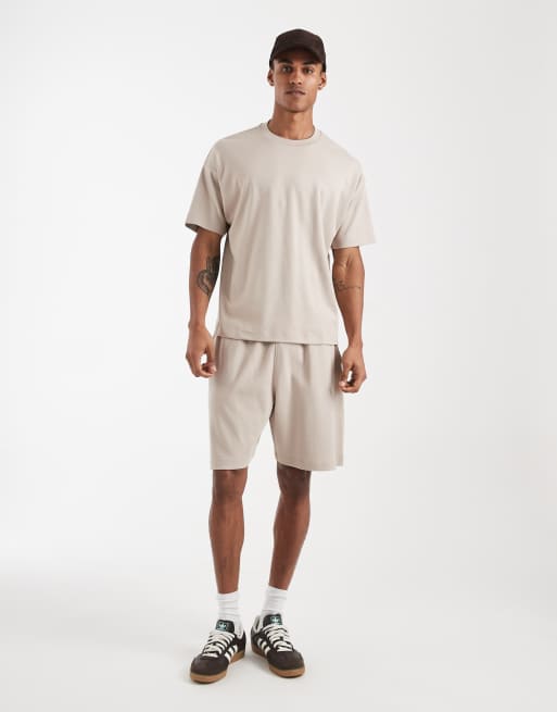 New Look - Oversized recht T-shirt in taupe, deel van co-ord set, 2 van 5