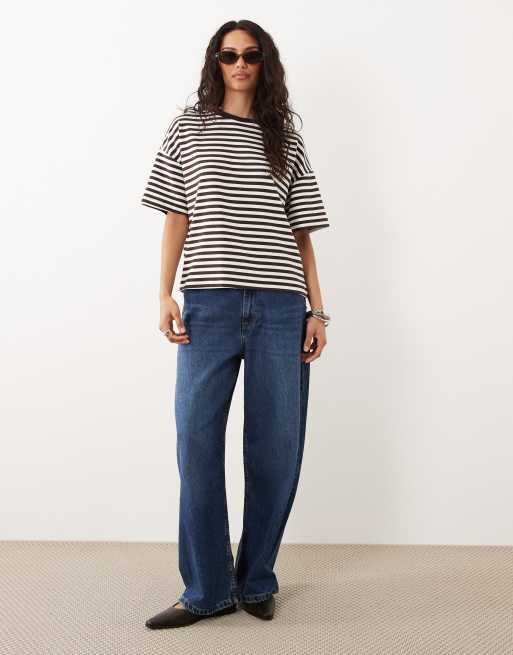 New Look - Oversized recht T-shirt met bruine strepen, 2 van 4