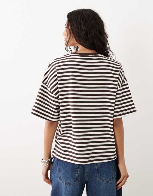 New Look - Oversized recht T-shirt met bruine strepen, 4 van 4