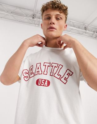 New Look oversized red Seattle t-shirt in white | ASOS