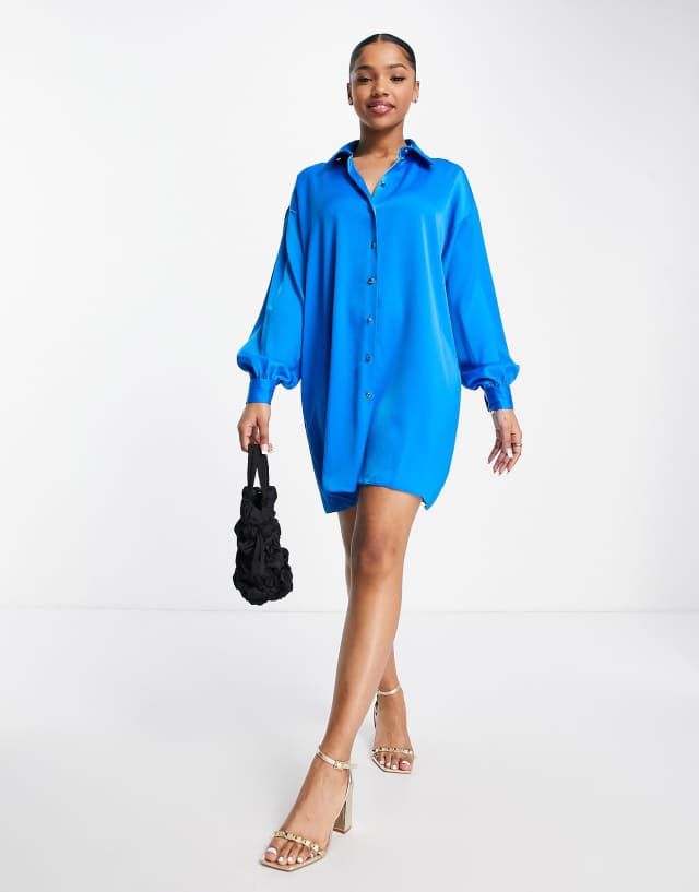 New Look oversized satin shirt dress in blue