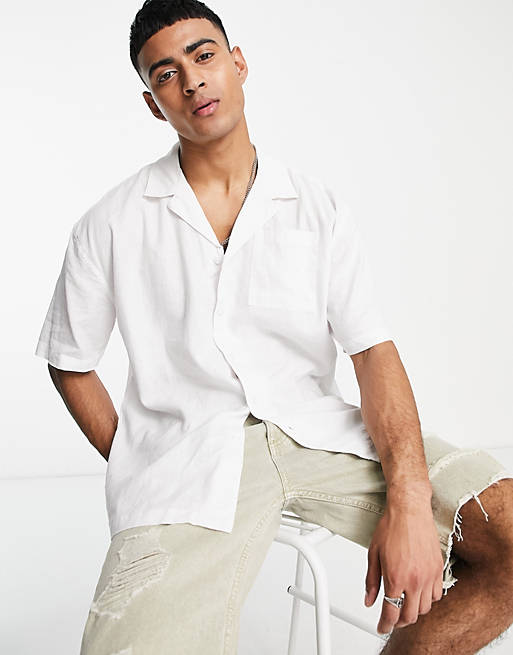 New Look oversized short sleeve linen mix shirt in white | ASOS