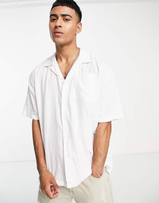 New Look oversized short sleeve linen mix shirt in white