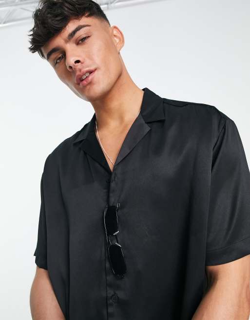 Black satin store short sleeve top