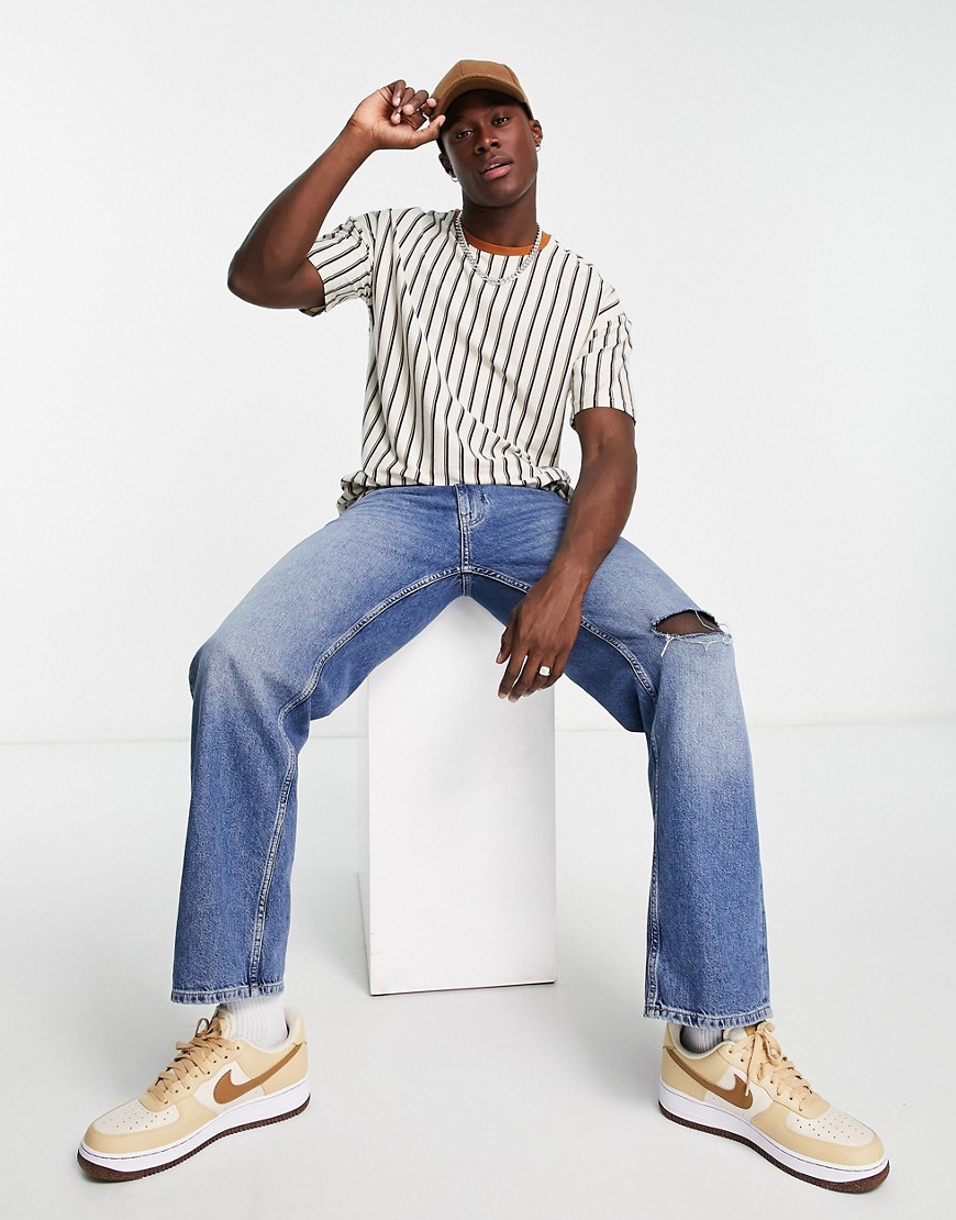 New Look oversized stripe t-shirt in white and navy