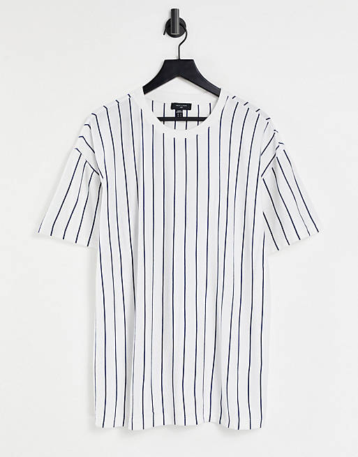 New Look oversized stripe t-shirt in white & navy