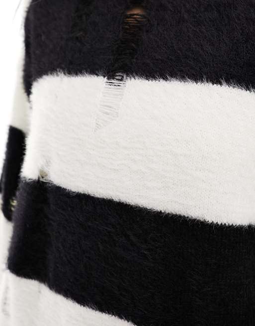 New Look oversized striped ladder detail jumper in black and white, 4 of 4