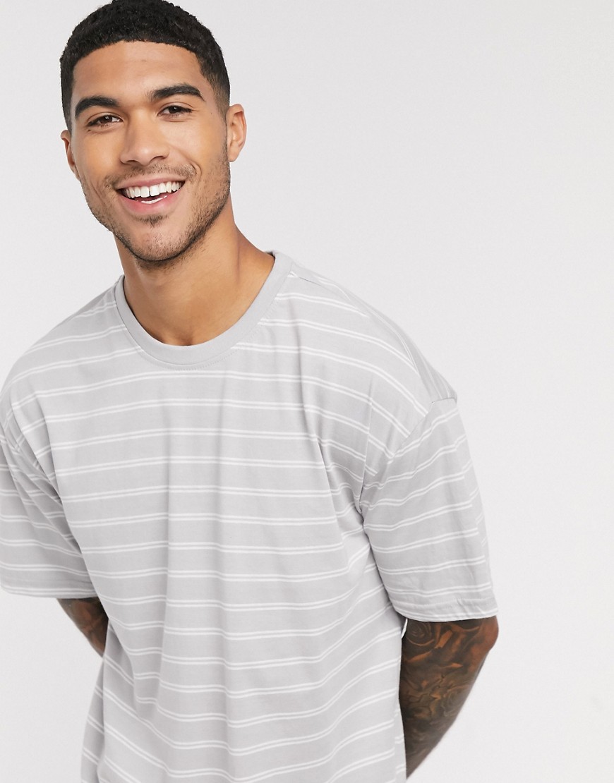 New Look oversized striped t-shirt in grey