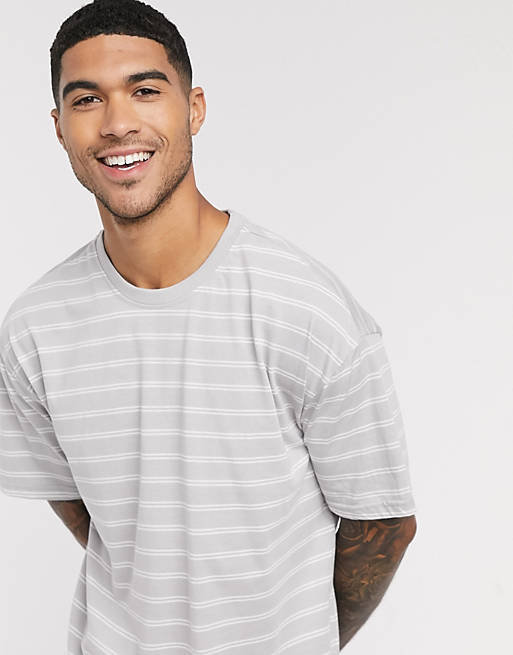 New Look oversized striped t-shirt in grey | ASOS