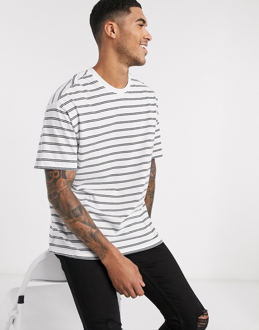 New Look - Oversized t-shirt med hvide og navy striber-Marineblå