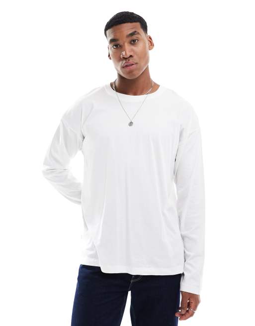 New Look - Oversized T-shirt med lange ærmer i hvid, 2 af 4