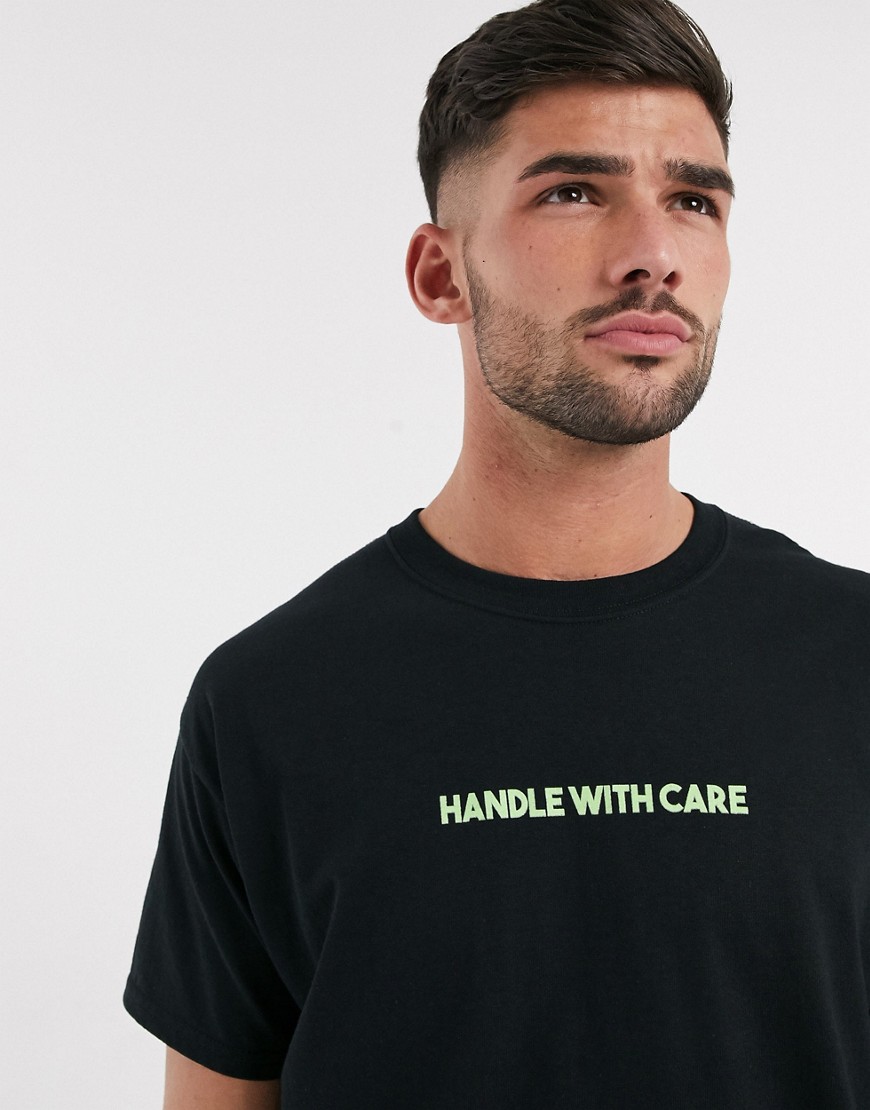 New Look - Oversized T-shirt met 'handle with care'-tekst in zwart