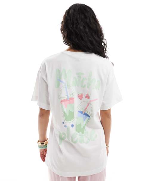 New Look - Oversized T-shirt met matcha-print in wit - view 1