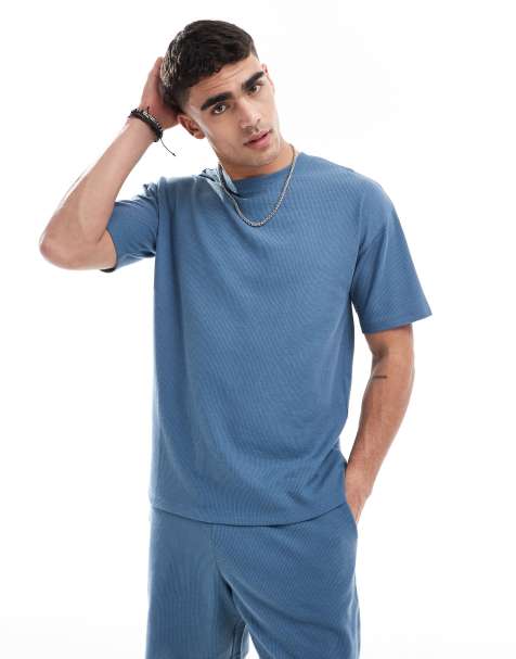 New Look - Oversized T-shirt met wafelstructuur in blauw, deel van co-ord set - view 1