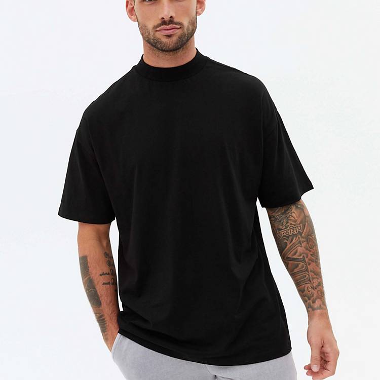 New Look – Oversized-T-Shirt mit Stehkragen in Schwarz | ASOS