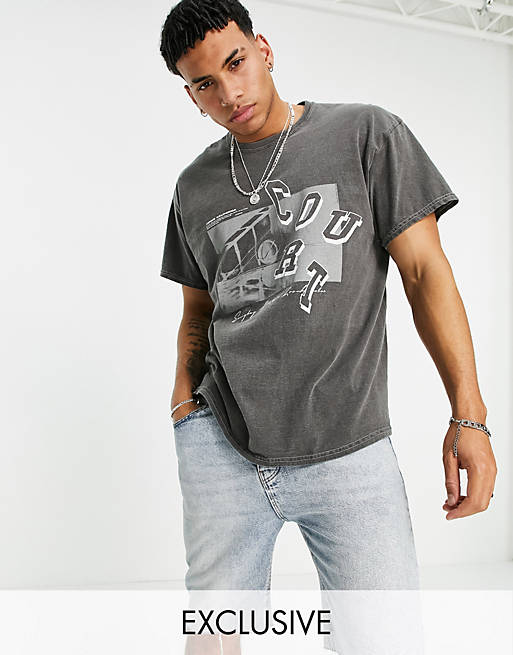 New Look oversized T-shirt with back print in dark gray | ASOS