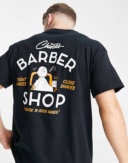 New Look oversized t-shirt with barber shop print in black