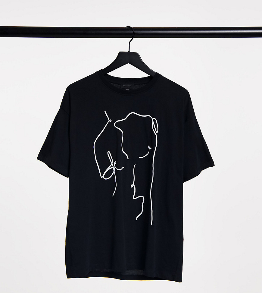 New Look Oversized T-shirt With Body Sketch Print In Black | ModeSens