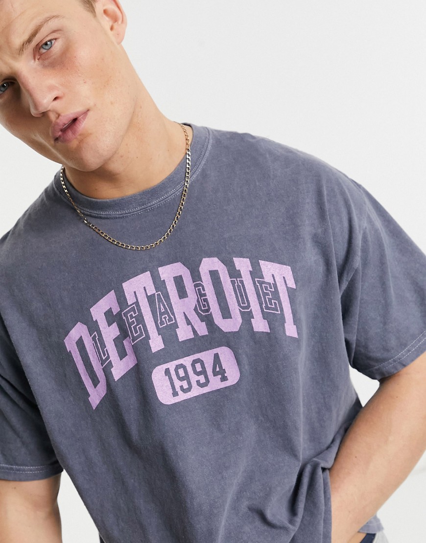 New Look Oversized T-shirt With Detroit Print In Gray-grey